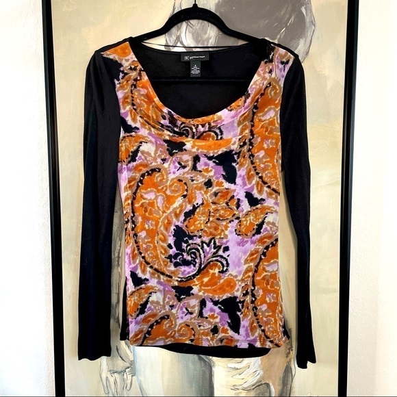 𝅺INC Mesh Cowl Neck Paisley Shirt - Picture 1 of 4